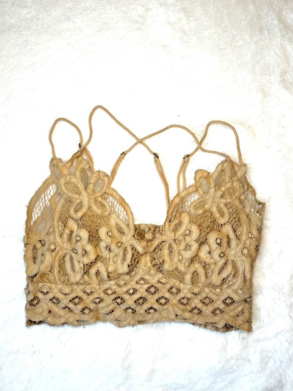 FREE PEOPLE Adella Lace Bralette Crochet Longline Racerback Boho Hippy Medium